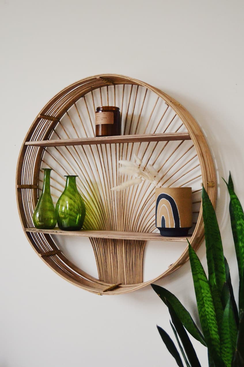 rattan shelf with decorative elements