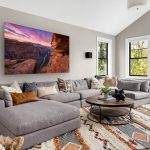 living room with one big acrylic photo print of nature