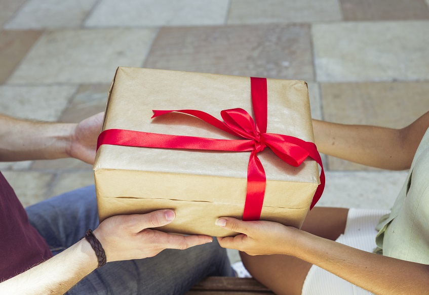 gift box with a red ribbon