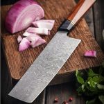 nakiri knife on a kitchen desk