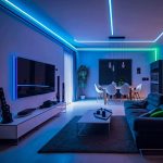 living room with led lights tape