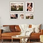 photos on the wall in a living room