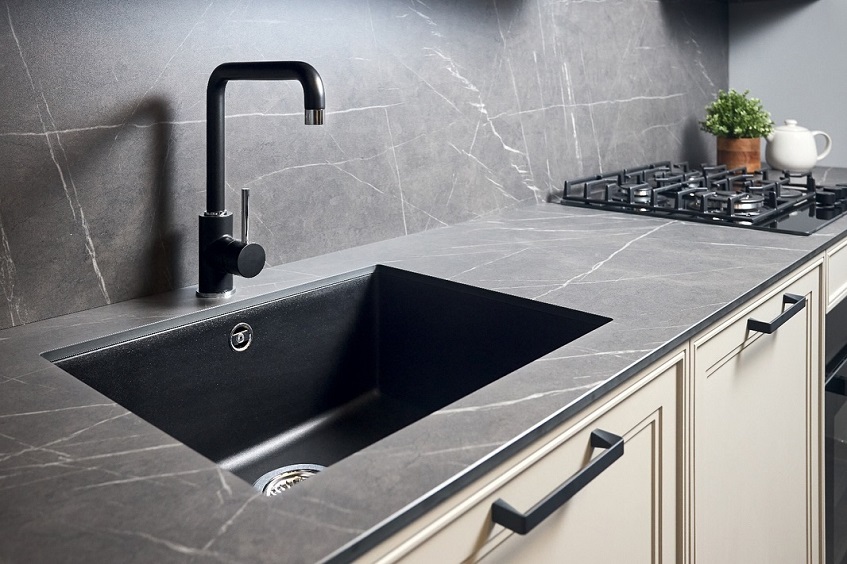 black luxury granite kitchen sink