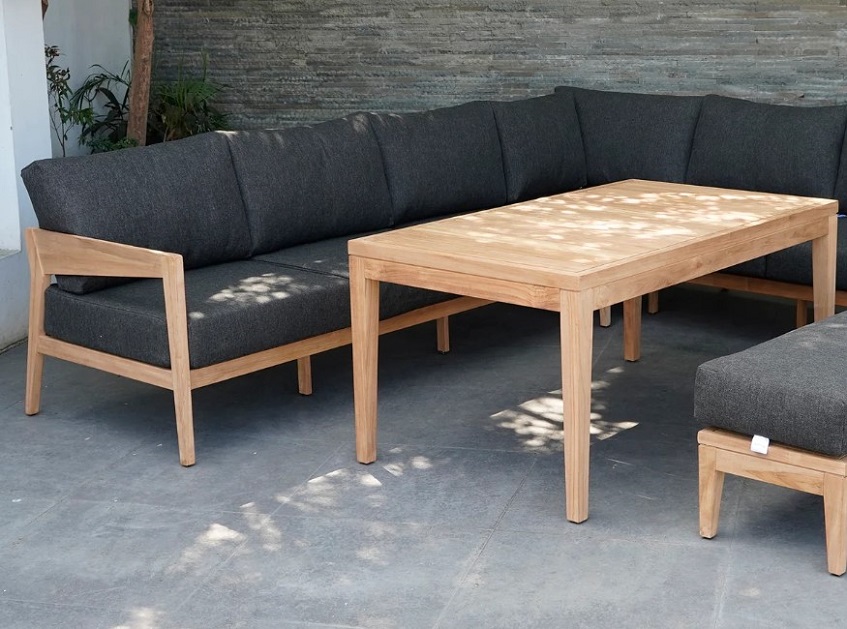 wood and black outdoor lounge set