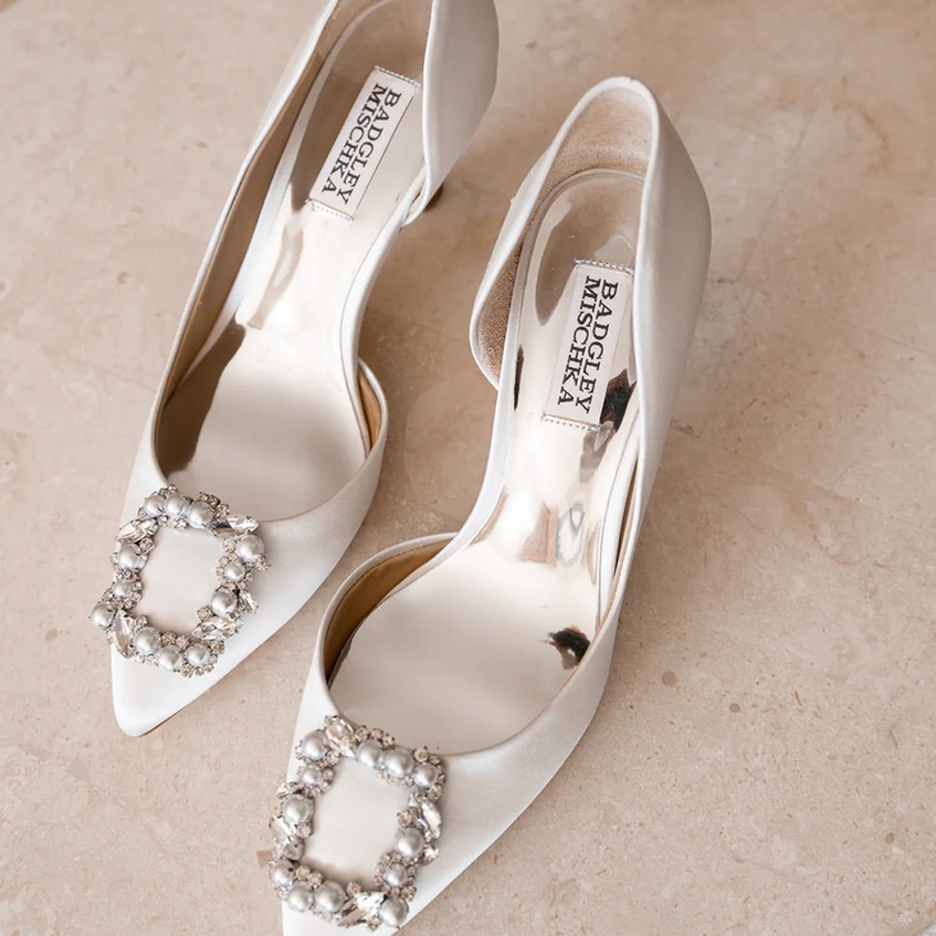Fabia - D'Orsay Kitten Heel With Pearl & Crystal Buckle - Soft White