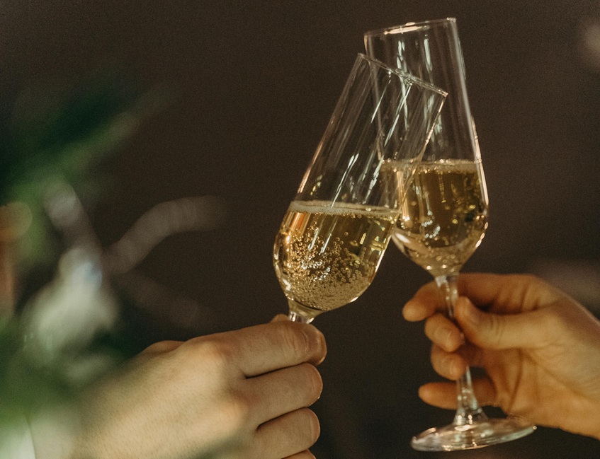 Close Up Shot of a toasting with sparkling wine